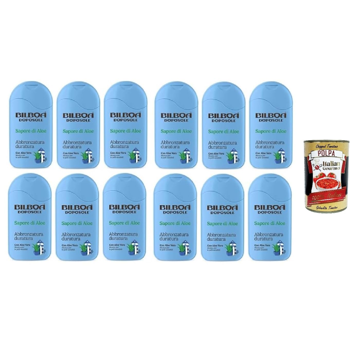 Bilboa Aftersun Doposole Sapore di Aloe, bronceado de larga duración con aloe vera, música para pieles sensibles, dermatológicamente probada, 200 ml + Polpa italiana Gourmet de 400 g