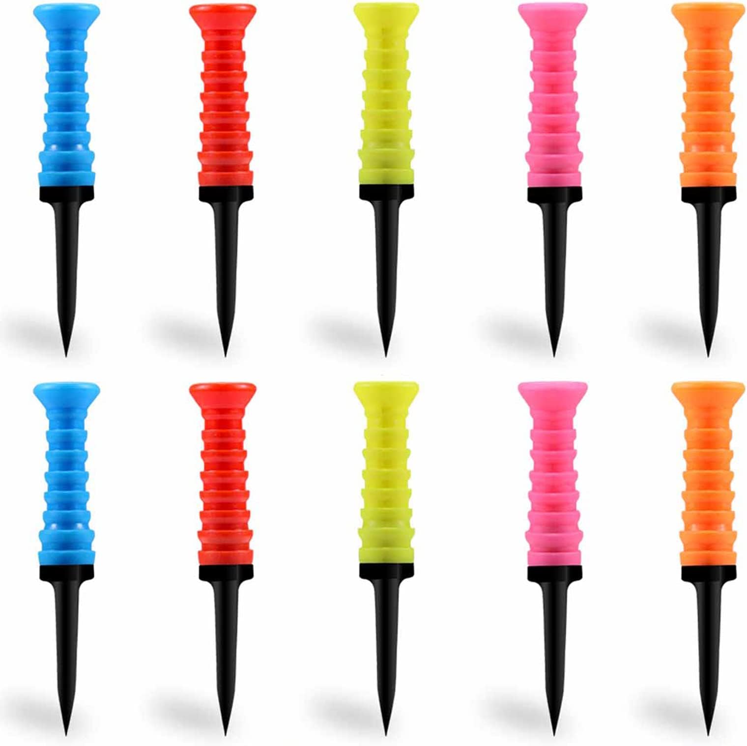 KASTWAVE 10 Pcs Golf Tees Plastic, Premium Soft Rubber Top Golf Tees 3-1/4, Innovative Design, Multiple Colors, Perfect Golf Gift for Men and Women