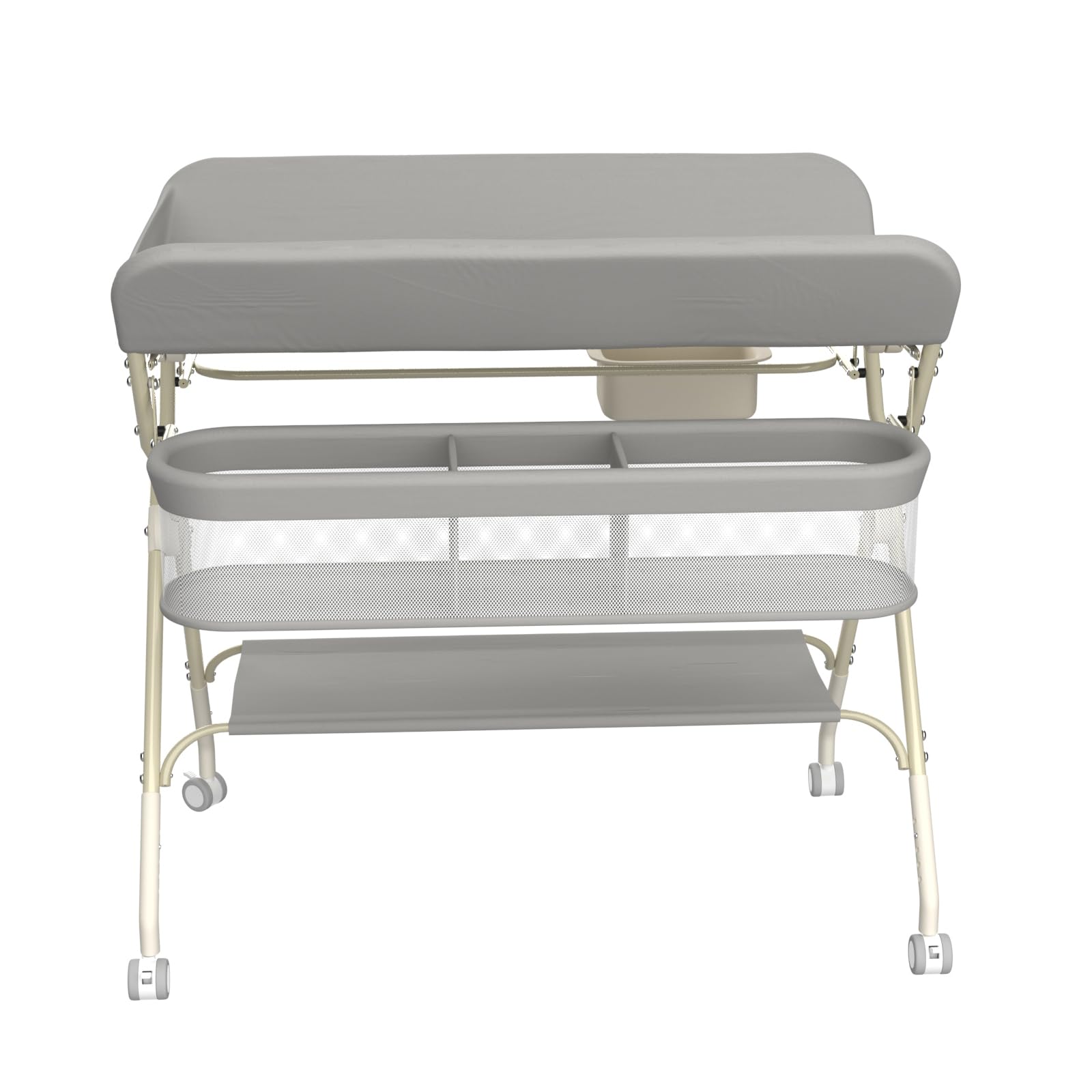 Fasciatoio Neonato 2 in 1, 0-12 Mesi (max 25kg), Fasciatoio con Vaschetta Bagnetto, Chiusura Compatta, （A）75 * 68 * 83-91 cm (Grigio)
