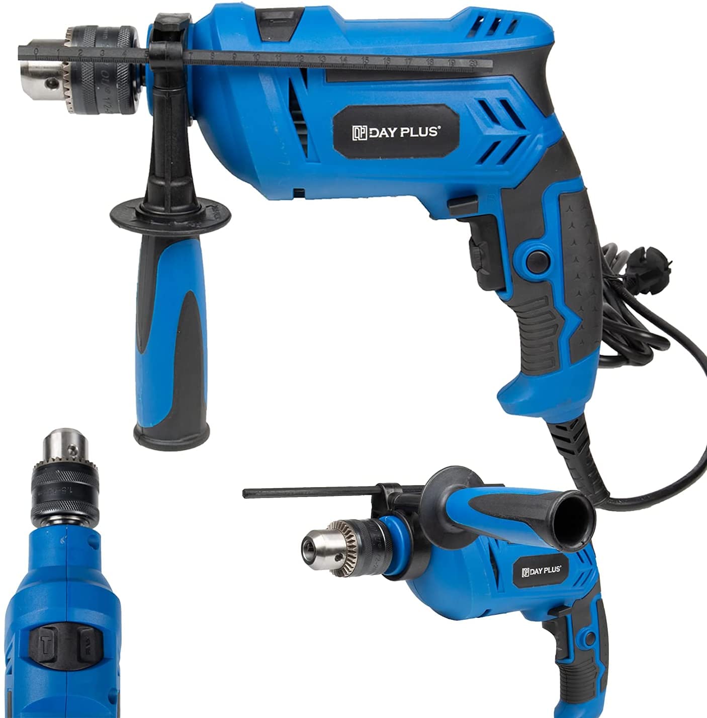 Briefness Blue 850W Electric Impact Drill Corded Rotary Hammer Drill, Dual Purpose Electric Power Drill, 1/2" Chuck, Variable Speed Wall Drill With 3Pcs Cement Drill Bits For Brick Walls Steel Masonry Concrete