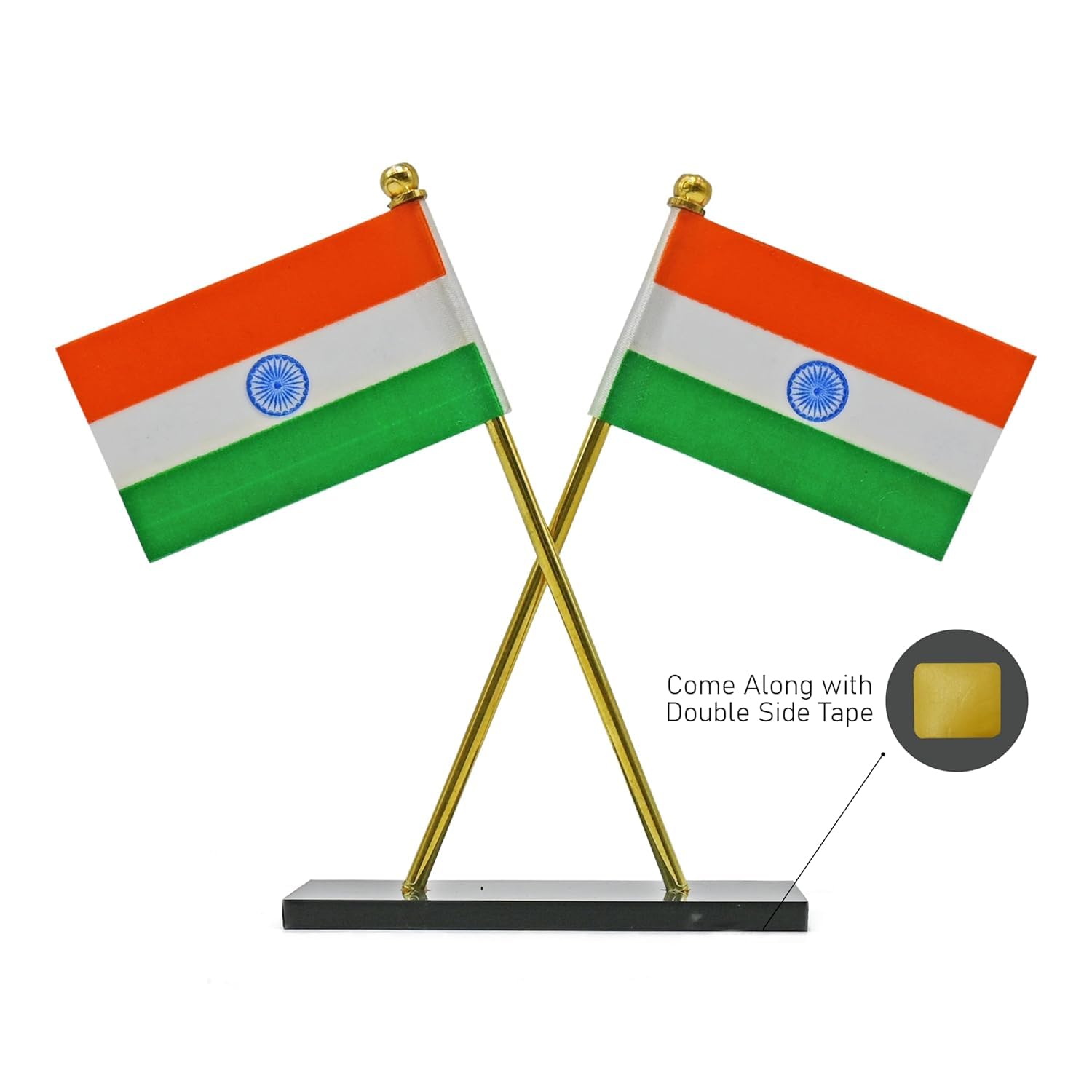 DECTEMS Proud India Double Cross Flag for Car Dashboard - Bharat National Flag Stand for Office and Study Table - Universal Fit Patriotic Desk Décor 2