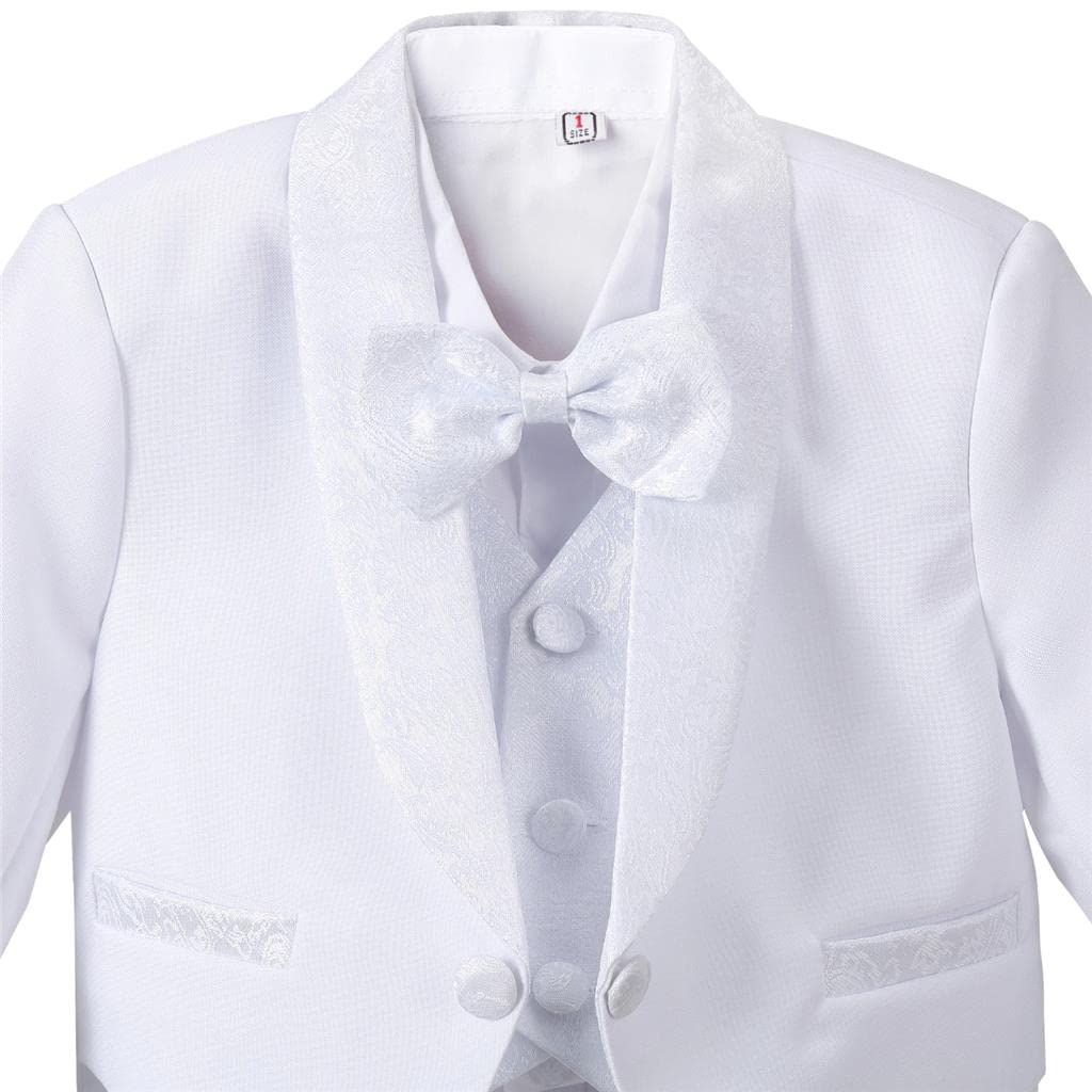 Lito Angels Esmoquin Trajes y Blazers Elegantes para Bebe Niños, Conjunto de 5 Piezas (Chaqueta, Chaleco, Camisa, Pajarita y Pantalones), Negro Blanco Marfil