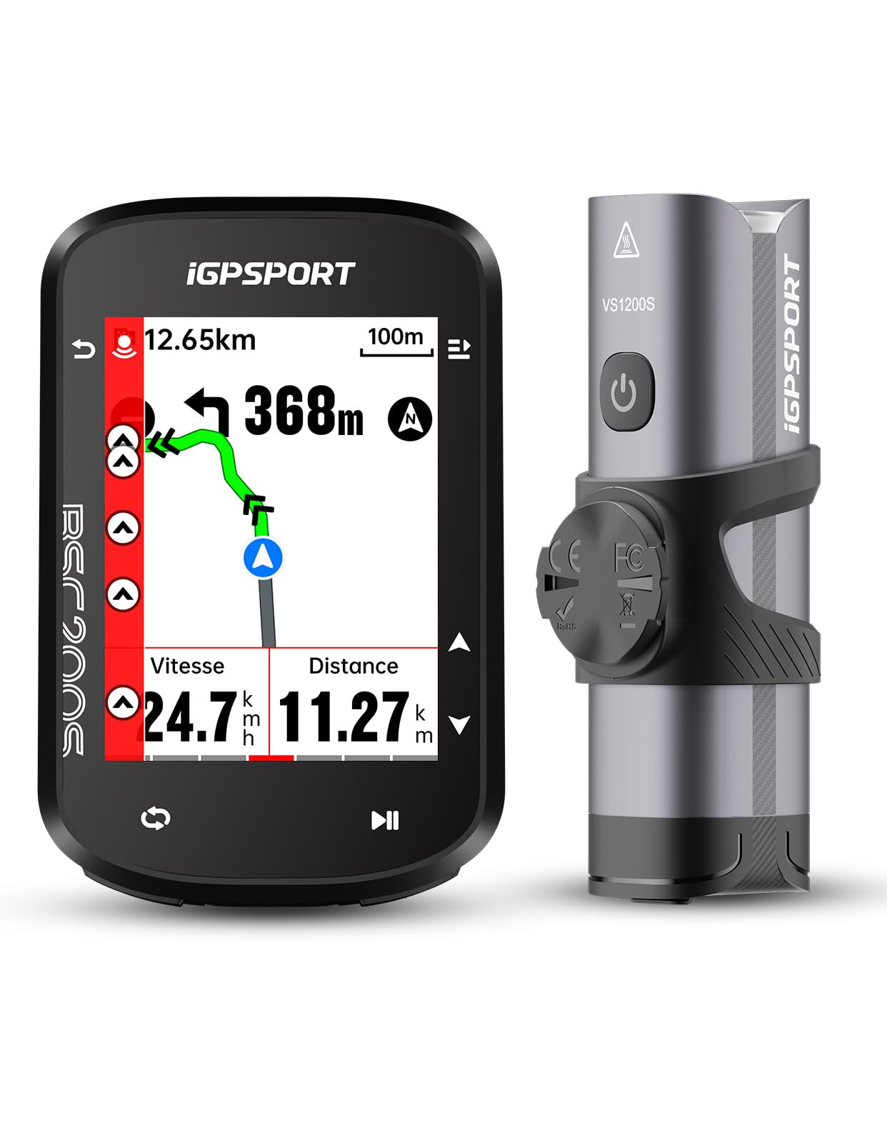 iGPSPORT BSC200S Compteur Velo sans Fil et 1200 Lumens Lumiere Velo