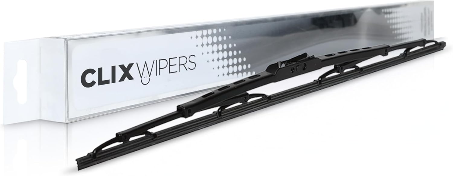 ClixWipers 2-Pack 24" + 24" Conventional Automotive Replacement Windshield Wiper Blade - All-Steel, Durable All-Weather, Easy Install for Hook + Pin Arms (Set of 2)