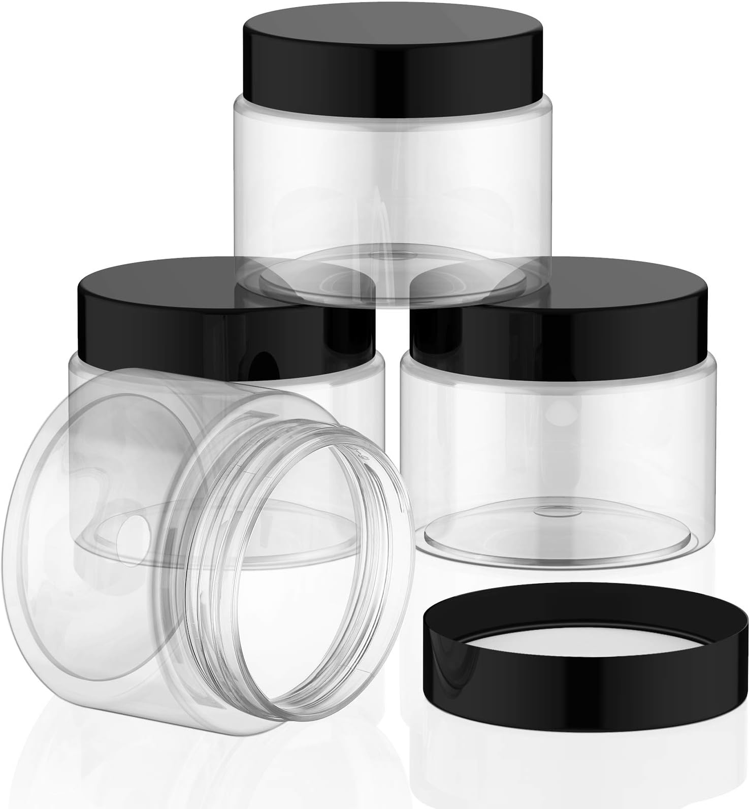 4 Pieces Round Wide-mouth Leak Proof Plastic Container Jars with Lids for Travel Storage Makeup Beauty Products Face Creams Oils Salves Ointments DIY Making(2 Ounce,Black)