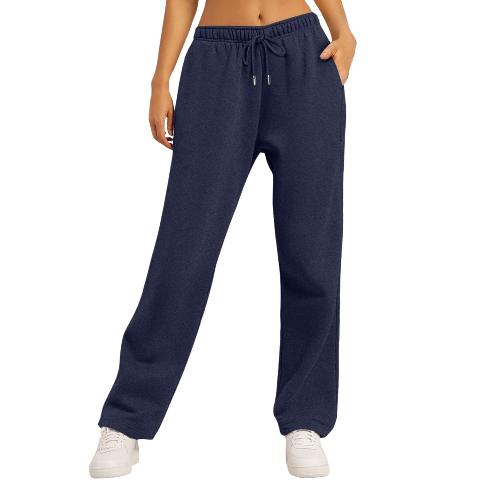Pantalones de chándal para mujer, pantalones de ocio con bolsillos, ligeros, pantalones de tela con cordón, cintura elástica, pantalones de chándal elásticos, pierna recta, pantalones de salón