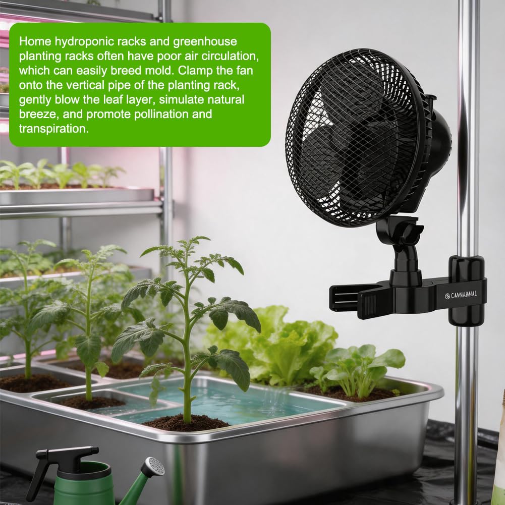 DASIAUTOEM Grow Ventilatore oscillante con morsetto, 330 CFM, motore EC, oscillante, IP54, timer silenzioso da 8 W
