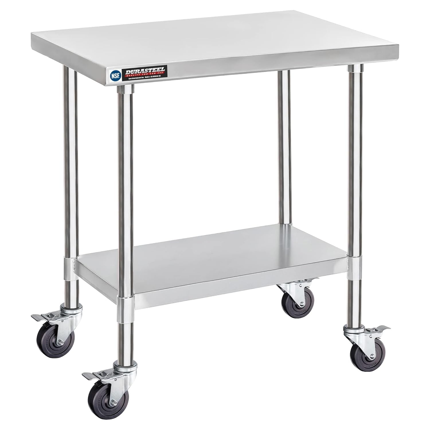 DuraSteel 30x36 NSF Stainless Steel Cart Work Table - Heavy Duty Rolling Food Prep Table Countertop Island - Metal Utility Cart on Wheels Caster, Grill Stand Storage Outdoor Kitchen Tables Bar Top