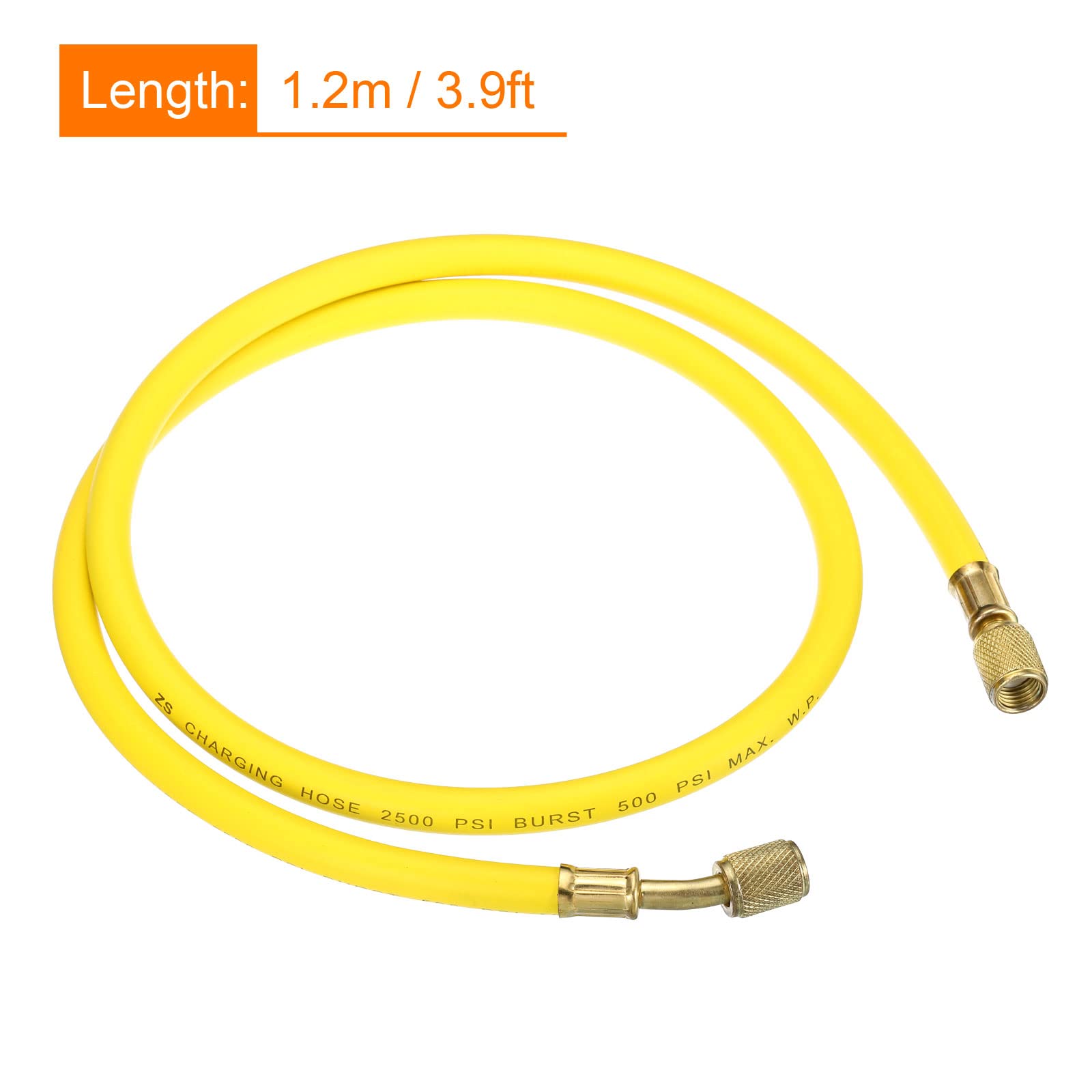 PATIKIL 1/4 SAE Refrigerante Ricarica Flessibile, 3.9ft 500PSI HVAC Flessibile per Aria Condizionatore Collettore Manometro Refrigerazione Manutenzione, Giallo