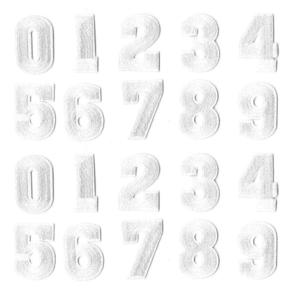 2 Sets Number Patches Set Number Appliques 0-9 Iron On Stickers Sew On Decals Iron On Numbers for Jerseys Varsity Jacket Fabric Embroidered DIY Decorations Craft Project Accessories 2.0 Inch(White)