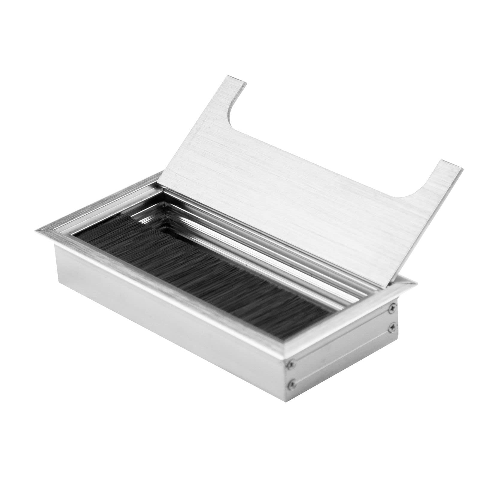 Aluminium Kabeldurchführung für Schreibtische, Arbeitsplatten Werkbänke | 8cm bis 100cm Länge | 3 Farben Schwarz Silber Gebürstet (80x1000mm, Black)