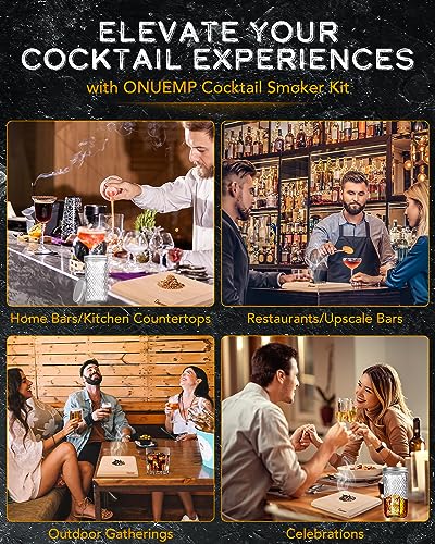 ONUEMP Cocktail Smoker Kit with Torch, Old Fashioned Smoker Kit with 5 Flavor Wood Chips, Drink Infuser, Smoke Top, Whiskey Bourbon Gifts for Men Dad Husband Father's Day (Without Butane)
