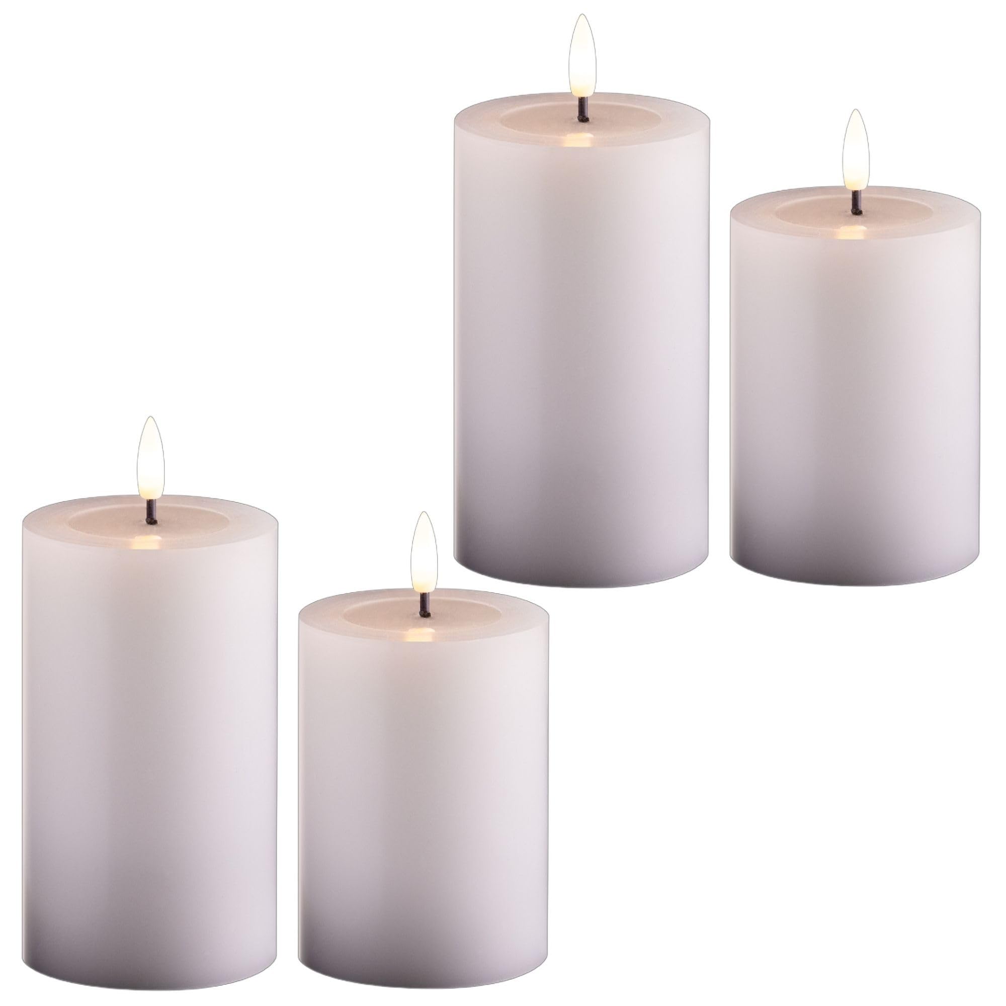 Novaliv Zestaw 4 świec LED migoczący płomień z prawdziwego wosku białe 7,5 cm ø 2 x 12,5 cm, wysokość 2 x 10 cm, świece LED z funkcją timera, 2 baterie AA, świece LED z prawdziwego wosku, ciepła biel
