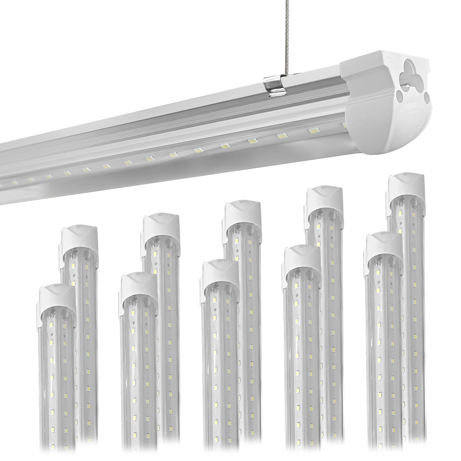 Photo 1 of **only 6 ** FUQUN 8FT LED Shop Light 10 Pack, 90W 12000LM 6500K, V-Shape 270° Linkable, Plug-in/Hardwire, Inline ON/Off Switch, Clear Cover, Hanging/Surface Mount T8 Light for Garage Workshop Warehouse