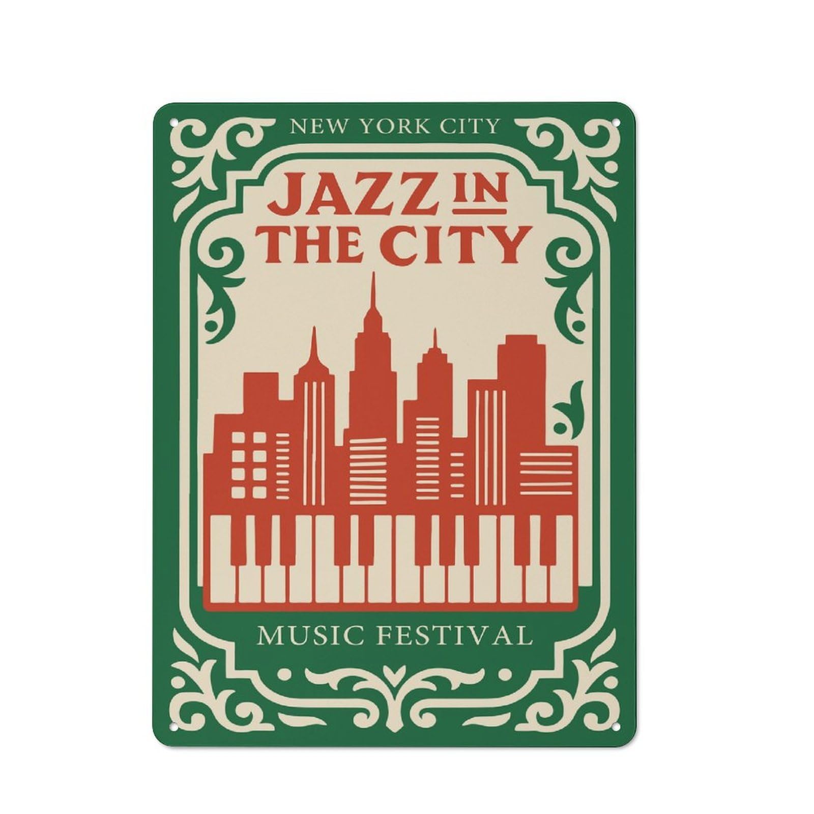 Junmoney Style-19 Jazz In The City Music Festival Rustic Tin Sign 40X30cm For Living Room Wall, Suited To Home Wall Decor Collectors