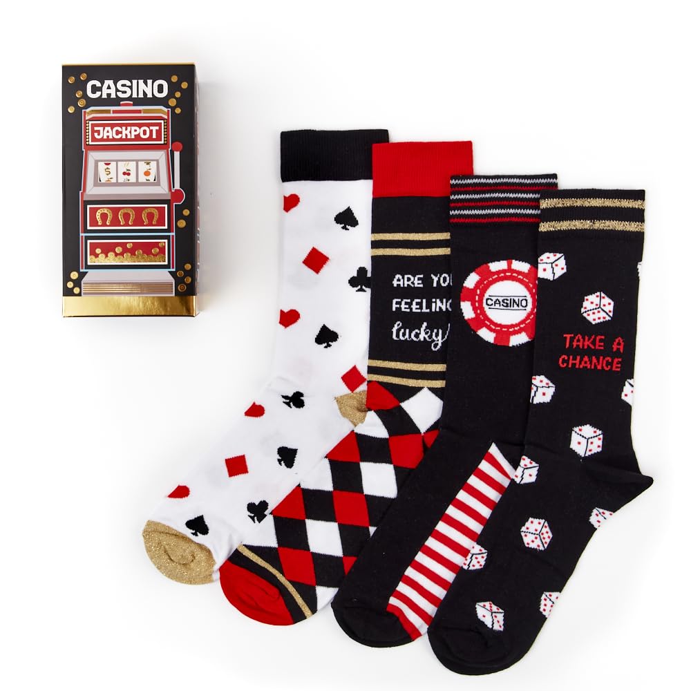 Urban Eccentric Casino Novelty Socks | Funny Casino-Themed Gift Box | 4 Pairs | Unisex UK Size 6–11 | Cotton Rich | Lucky Gift Idea | Poker Night, Birthday & Secret Santa