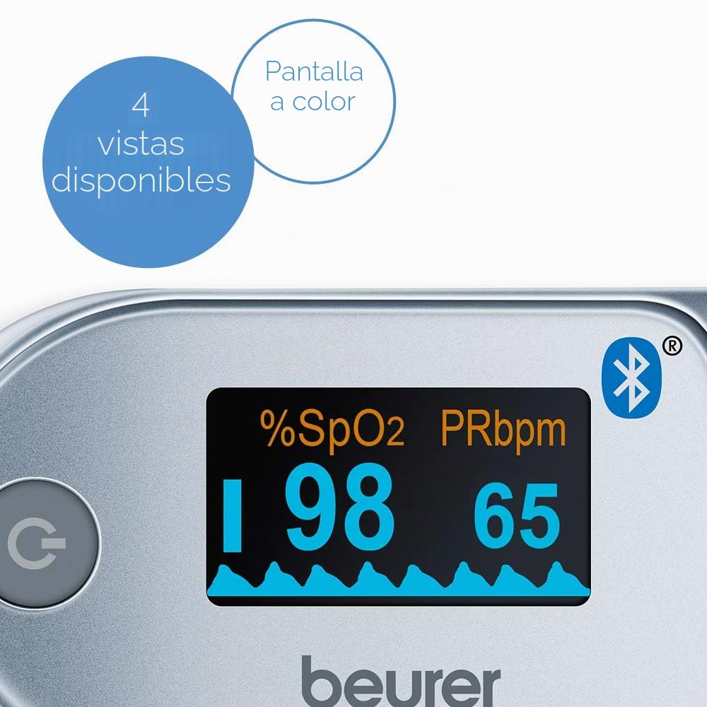 Beurer PO 60 Pulsioxímetro con Bluetooth, medición de la saturación de oxígeno y de la frecuencia cardíaca + FT 95 Bluetooth®, Termómetro clínico de infrarrojos sin contacto con innovadora
