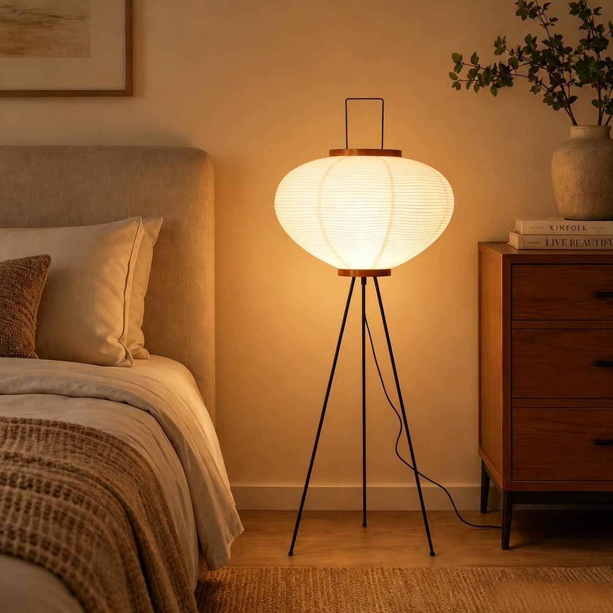 Froidexg Multicolor Japanese Noguchi Rice Paper Floor Lamp Wabi Sabi Standing Lamp With 3 Color Temperatures & Foot Switch Paper Lantern Lighting For Bedroom Living Room Office Cozy Decor (Included Bulb)