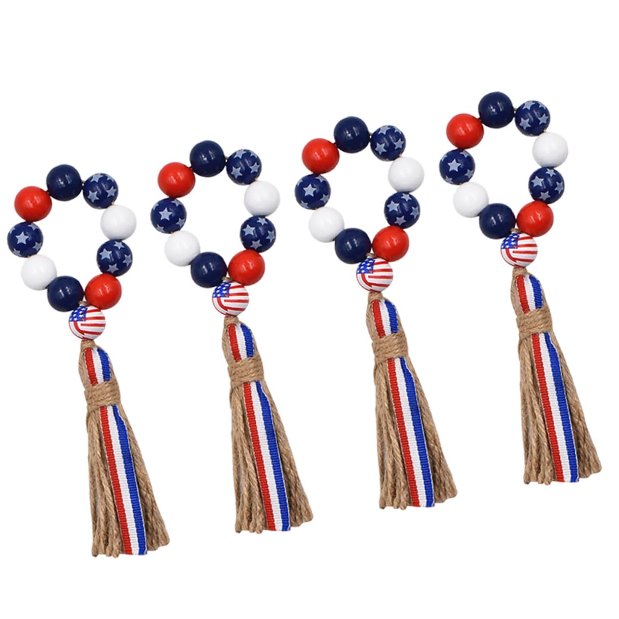 VICASKY 24 Stck. Teiliges Holzperlen Serviettenringe mit Quaste Robust und Langlebig Dekorative Napkin Holder für Unabhängigkeitstag Fest Hochzeit Party und Tischdekoration