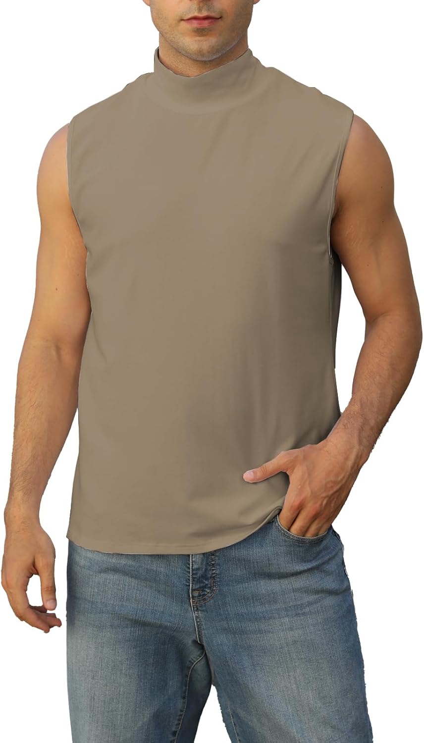 Mens Mock Turtleneck Tee Shirts Sleeveless Casual Basic Slim Fit Knitted Pullover Tank Tops - Image 2