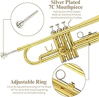 Vista 4 de Instrumento de trompeta, banda y orquesta Instrumentos musicales para principiantes o estudiantes avanzados, con estuche de trompetas, boquilla