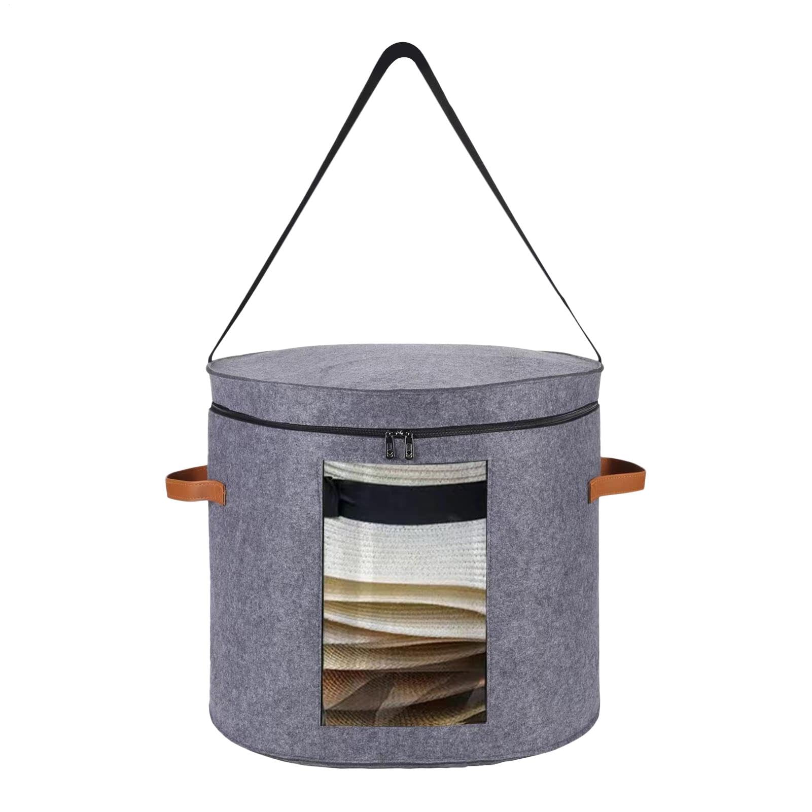 Round Storage Box - Hat Boxes With Lids | Foldable Hat Case | Cowboy Hat Box | Folding Cowboy Cap Organizer Bag With Lid And Clear Window | Sheet Blanket Container Case For Closets