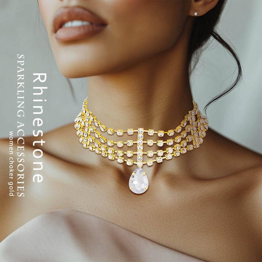 CanB Rhinestone Necklace Choker Crystal Necklaces for Women Charm Pendant Necklace - Image 3