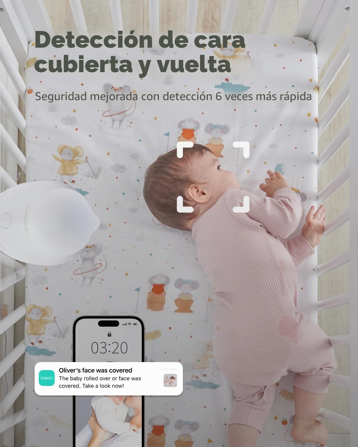 CüboAi CuboAi Smart Baby Monitor 3 with Floor Stand, 2.5K QHD Night Vision WiFi Camera, 2-Way Audio, Temperature & Humidity Sensor, Lullabies, Sleep Safety Alerts for Covered Face, App Control