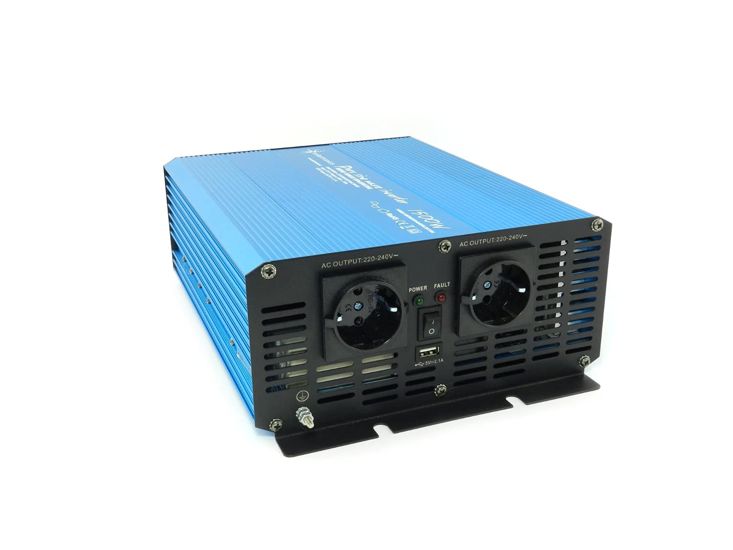 solartronics TS1500 przetwornica napięcia 12 V na 230 V 1500 W 3000 W prąd rozruchowy czysta fala sinusoidalna niebieski falownik solarny inwerter USB AC gniazda