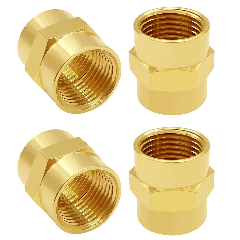 ANPTGHT Brass Pipe Fitting NPT Coupler, 3/4" x 3/4" Standard NPT Female thread (pack of 4)