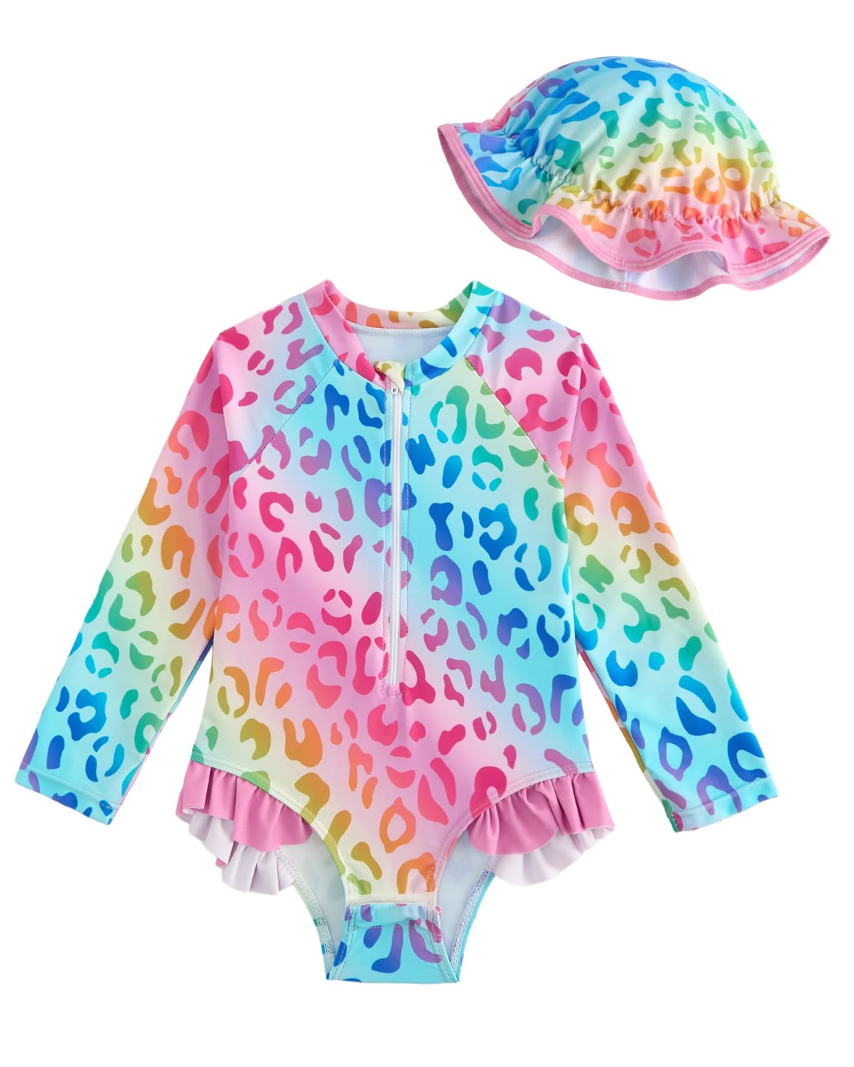 WYTbaby Uv Kleidung Baby Mädchen Langarm Einteiler Badeanzug Baby mit Hut, Kleinkinder Uv Badebekleidung Mädchen für 3 Monaten - 3 Jahren - 1