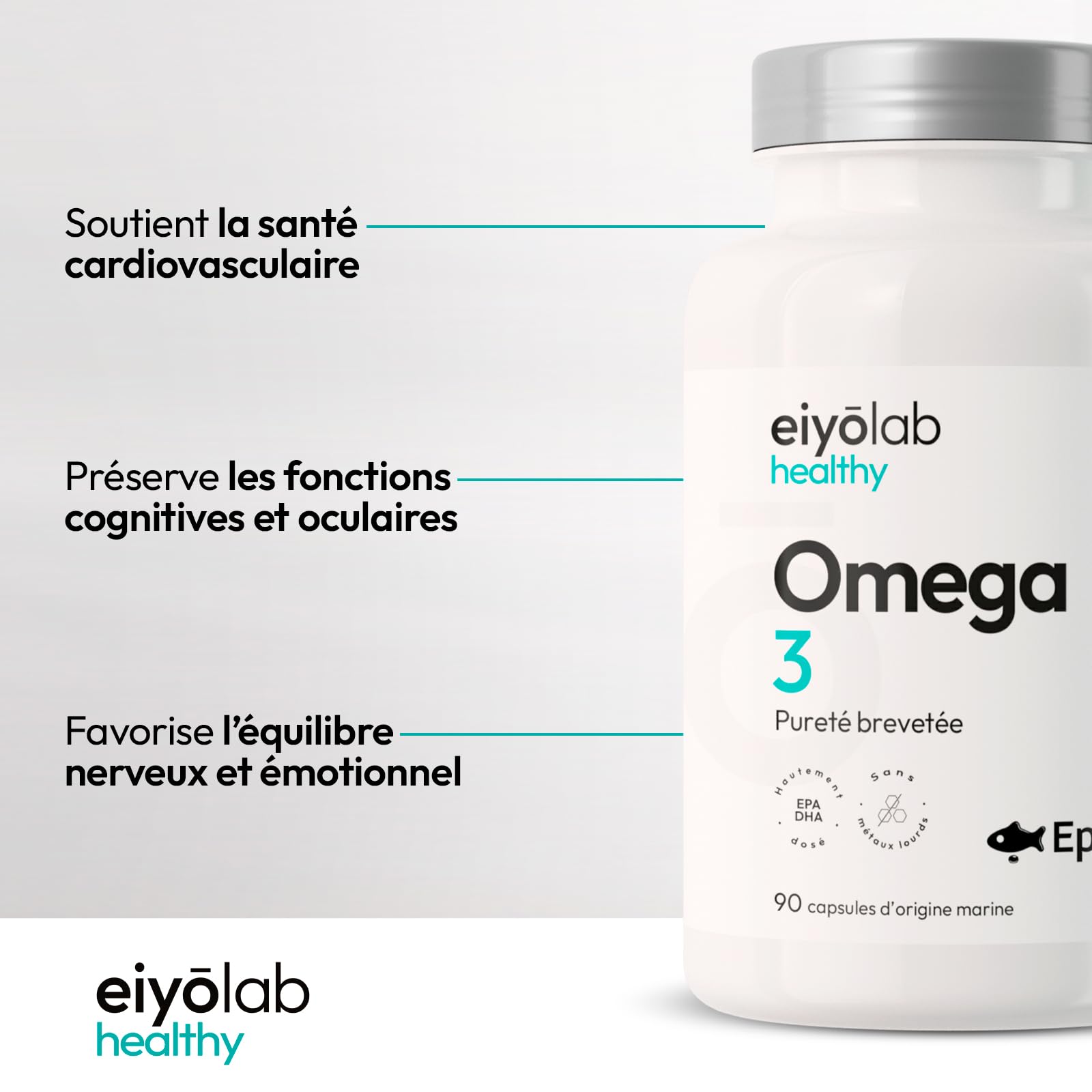 Oméga 3 EPAX® | Huile de Poissons Sauvages 2000 mg | Riche en Acides Gras 800 mg EPA + 600 mg DHA pour 2 Capsules | Huile Pure et Concentrée avec Antioxydants Naturels | 90 Capsules Molles | Eiyolab