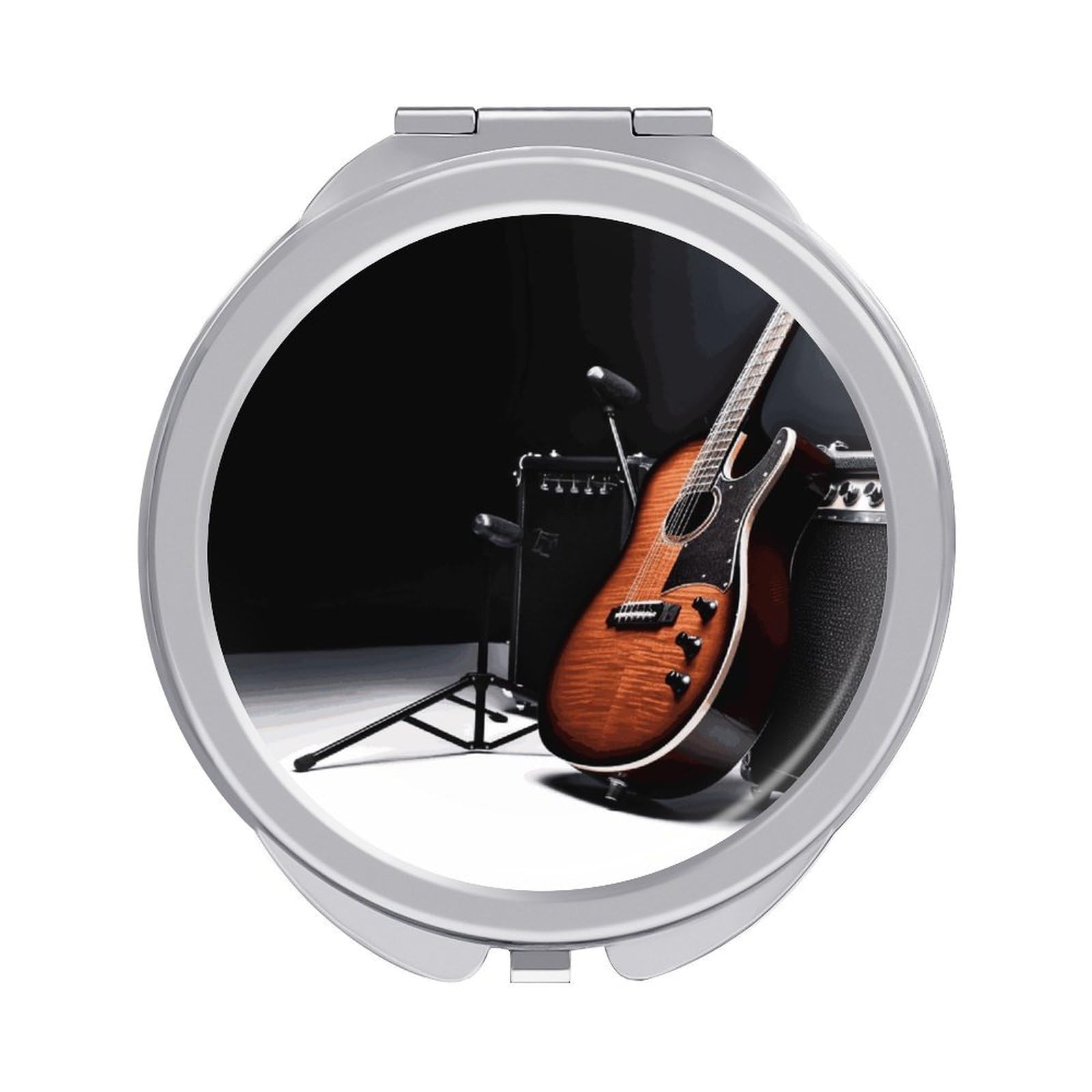 Fekiloot Style Musical Instrument Guitar Travel Makeup Mirror Handheld Compact Mirror Portable Pocket Mirror Double-Sided 1X/2X Magnifying For Handbag And Purses