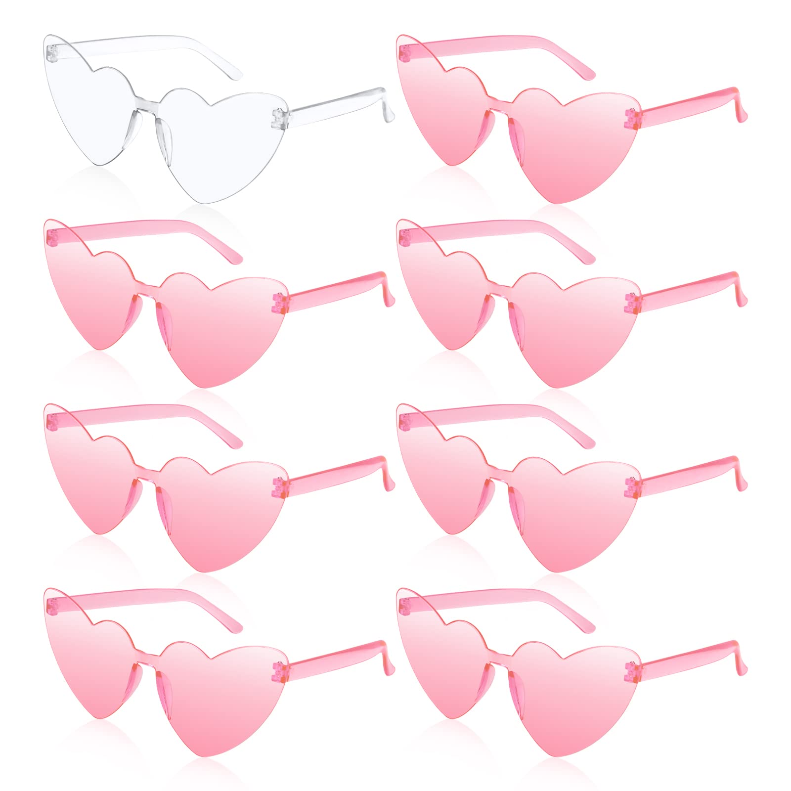 JUSTOTRY 8PC Bachelorette Rimless Heart Sunglasses Set - Clear Bride Sunglasses & Bridesmaid Glasses Bachelorette Party Set