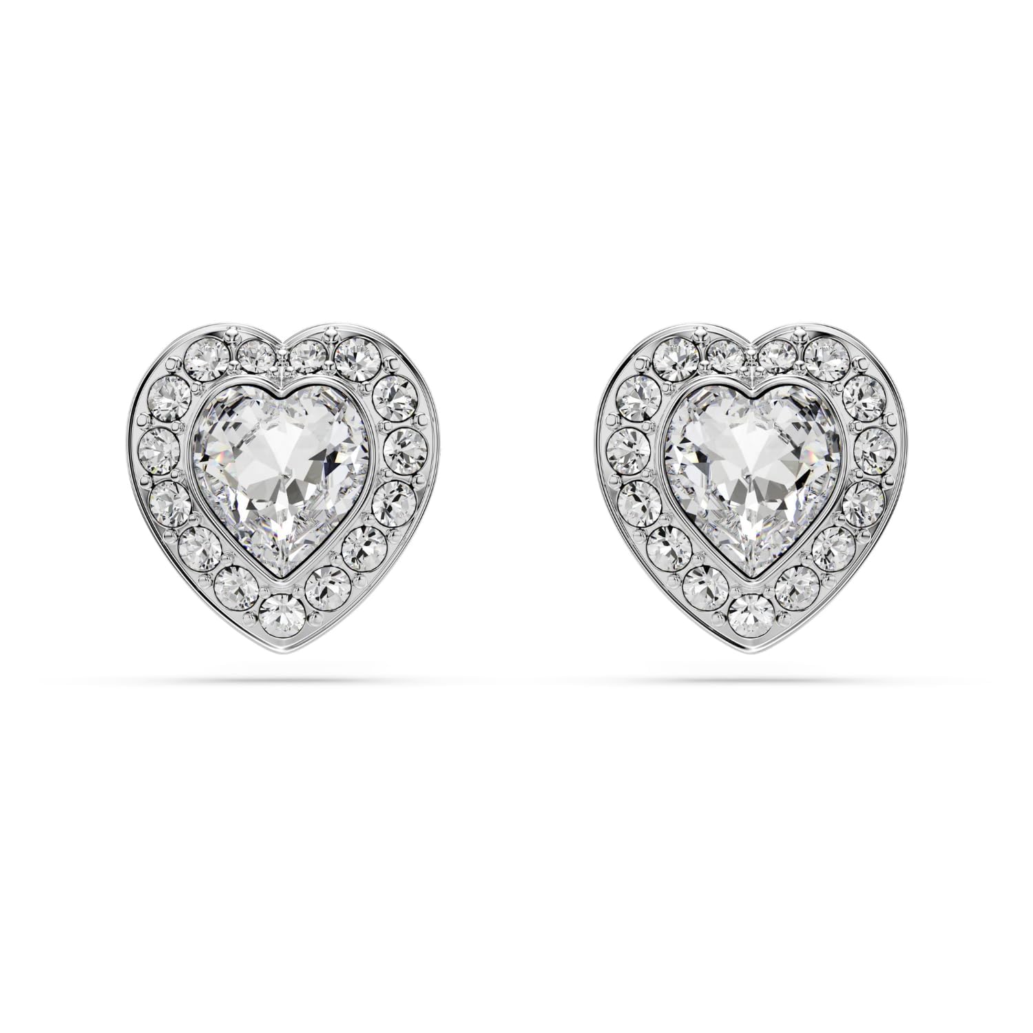 Swarovski x Ariana Grande, Clous d'oreilles en forme de cœurs, avec des cristaux incolores de tailles variées, en métal rhodié