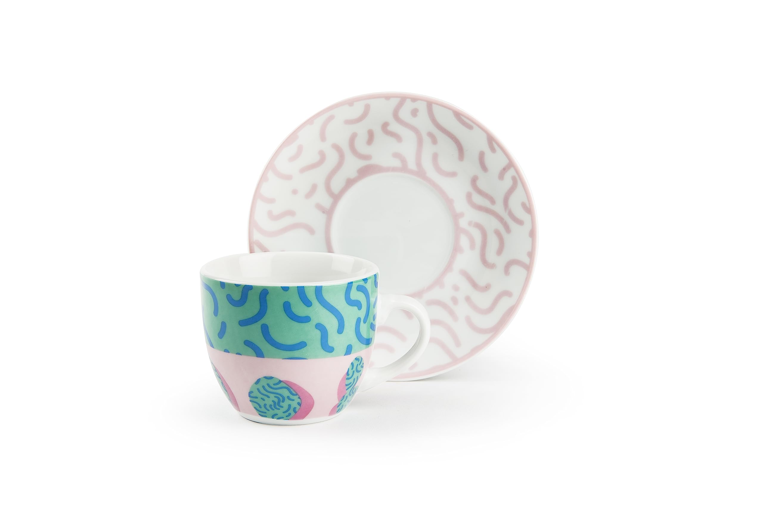 Excelsa Radical - Juego de 6 tazas de café con platillo, porcelana, multicolor, 90 Mililitros