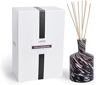 LAFCO New York Signature Fall Reed Diffuser, Saffron Sandalwood - 15 oz - Up to 9 Months Fragrance Life - Reusable, Hand Blown Glass Vessel - Natural Wood Reeds - Made in The USA