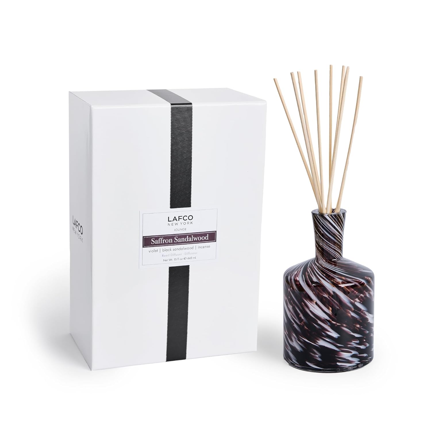 LAFCO New York Signature Reed Diffuser, Rosemary Eucalyptus - 15 oz - Up to 9 Months Fragrance Life - Reusable, Hand Blown Glass Vessel - Natural Wood Reeds - Made in The USA