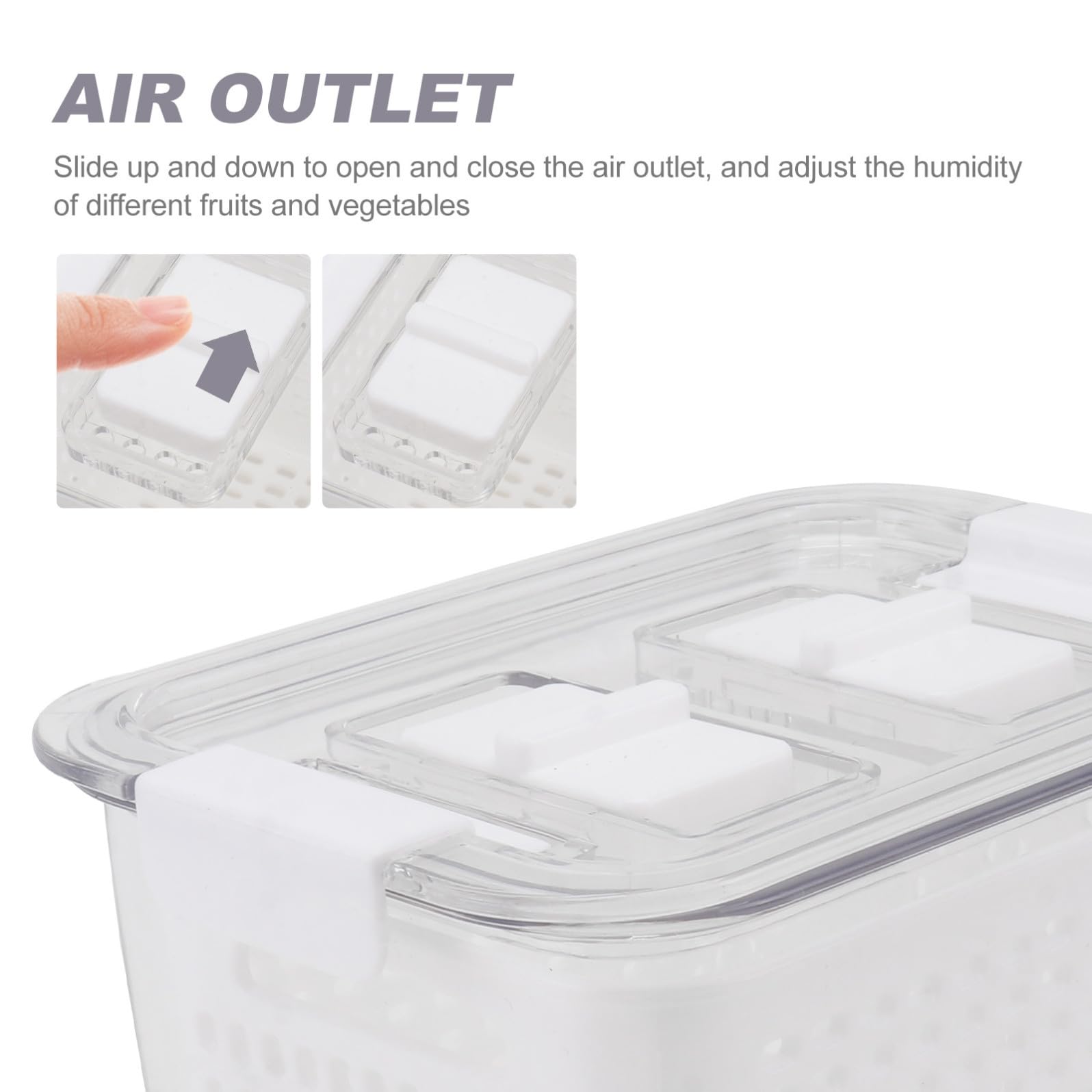 VANZACK Set 3 Contenitori Ermetici per Alimenti Freschi in Plastica Bianca Struttura di Drenaggio e Chiusura Sigillante per Conservare Frutta e Verdura in Frigorifero