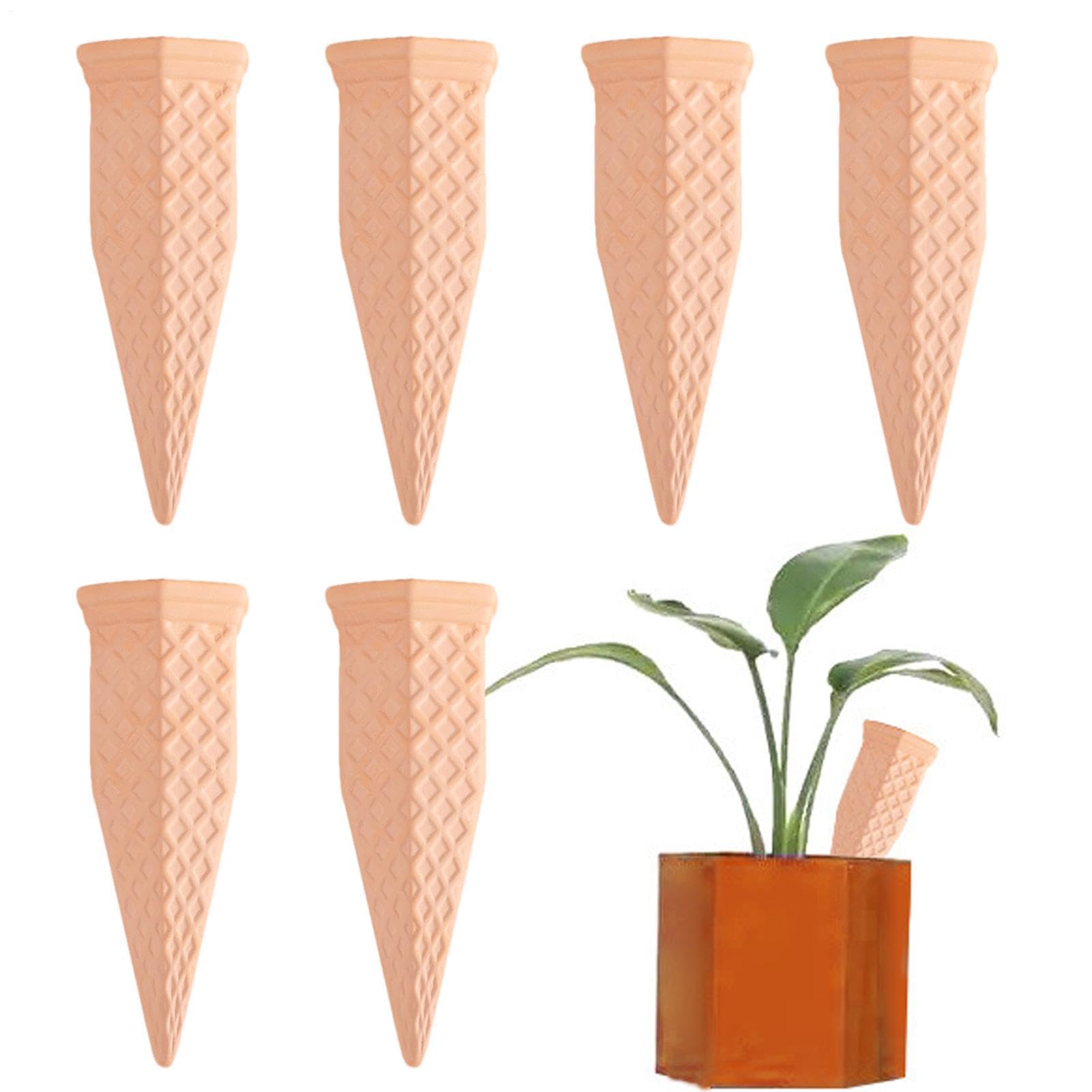 Terracotta Watering Spikes - 6 Pieces Insert Terracotta Planter, Slow Release Watering Aid, Durable Plant Care Accessory | For Indoor Outdoor Garden Yard Porch Courtyard Vacation House Potted Plants