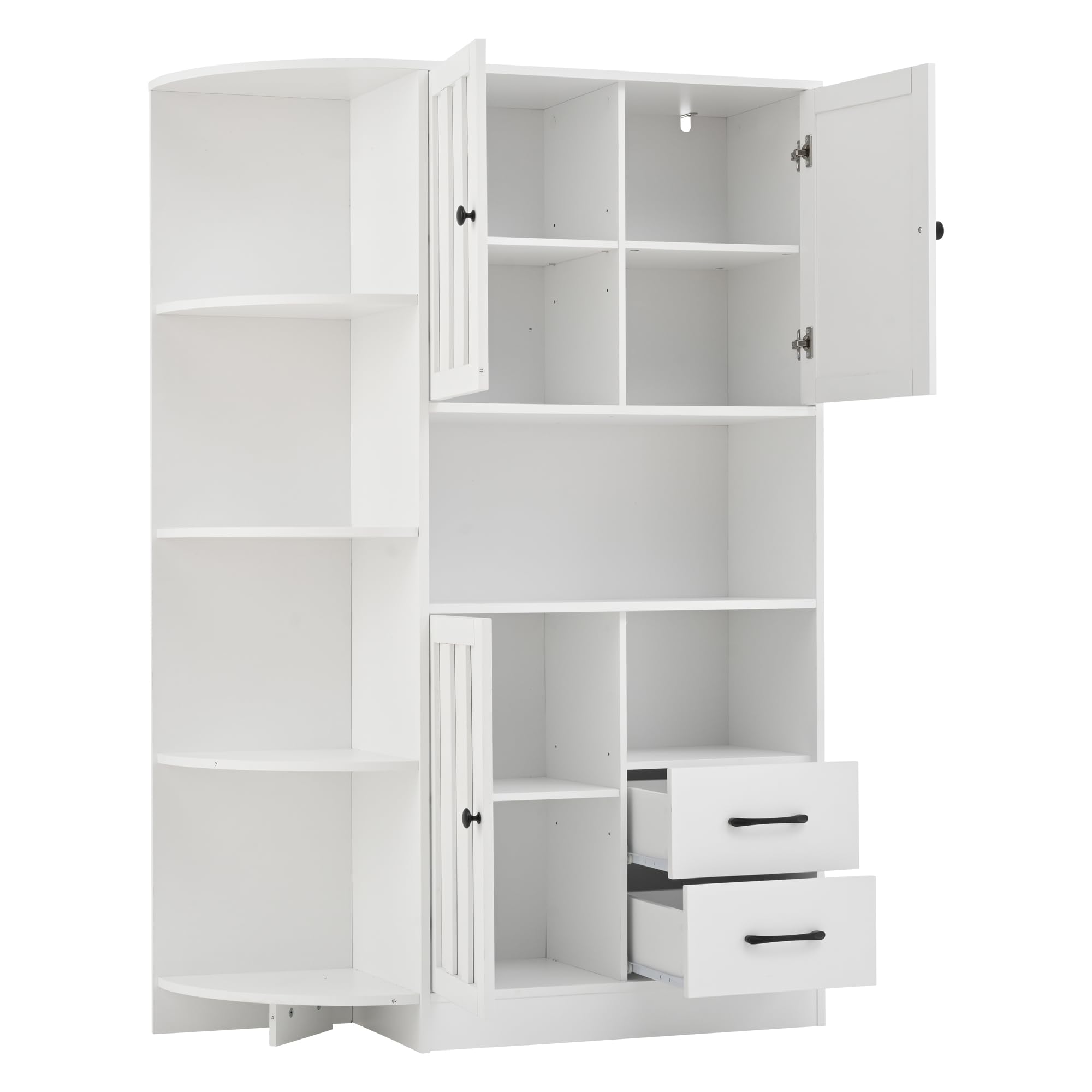 104x35x155cm Eckkleiderschränke, Wohnzimmervitrine mWohnzimmer-Bücherregale, Hochschränke und highboard mit insgesamt 14 Lagerbereichen,Weiß
