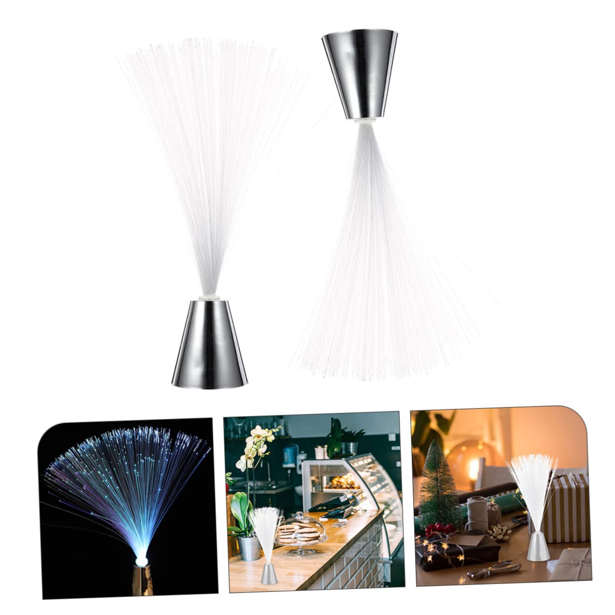 Homoyoyo Battery Powered Fiber Optic Lights 2 Pack Led Night Lights Flickering Colors Decorative Tabletop Lighting for Home