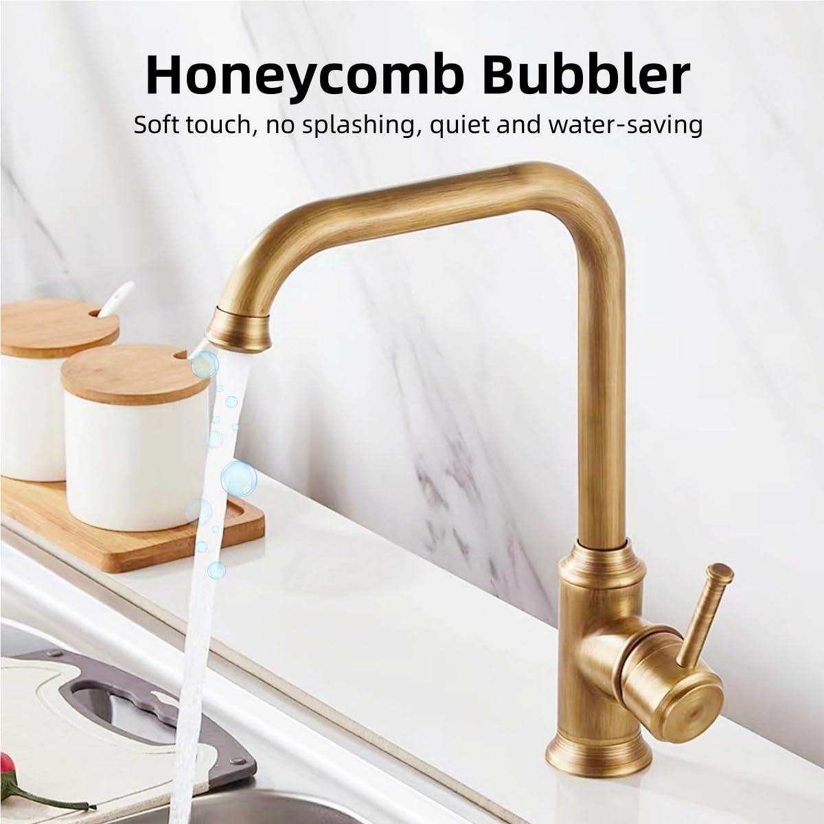Rubinetto Cucina Ottone Antico,Vintage Girevole a 360° Monocomando Miscelatore Lavello Bronzo per Bagno e Cucina, Retrò Alto Rubinetti Rame Cucina con Flessibili 50CM