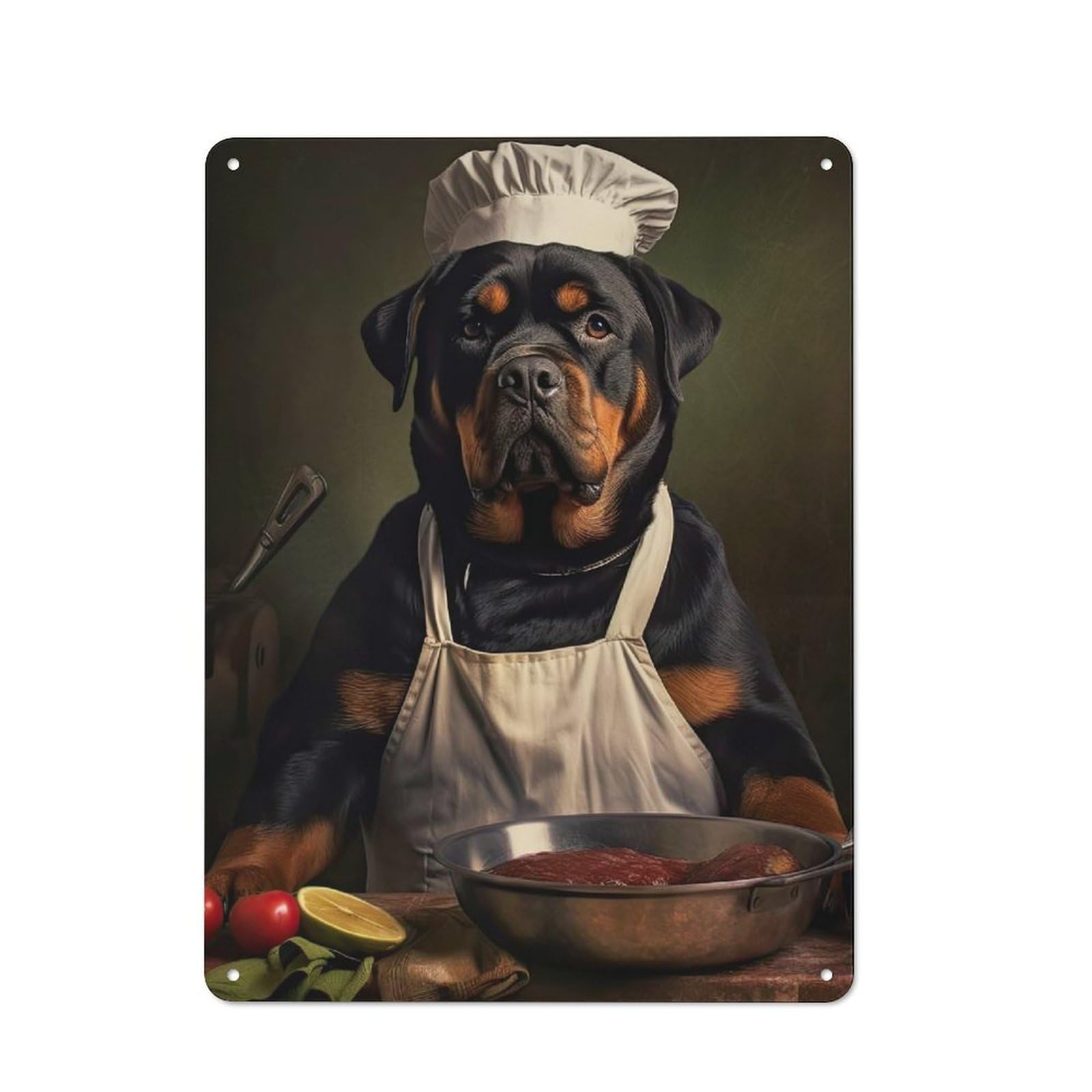 Junmoney Style-12 Rottweiler Chef Metal Sign 40X30cm, Vintage Bar Wall Plaque For Diner, Restaurant, Shed Or Kitchen