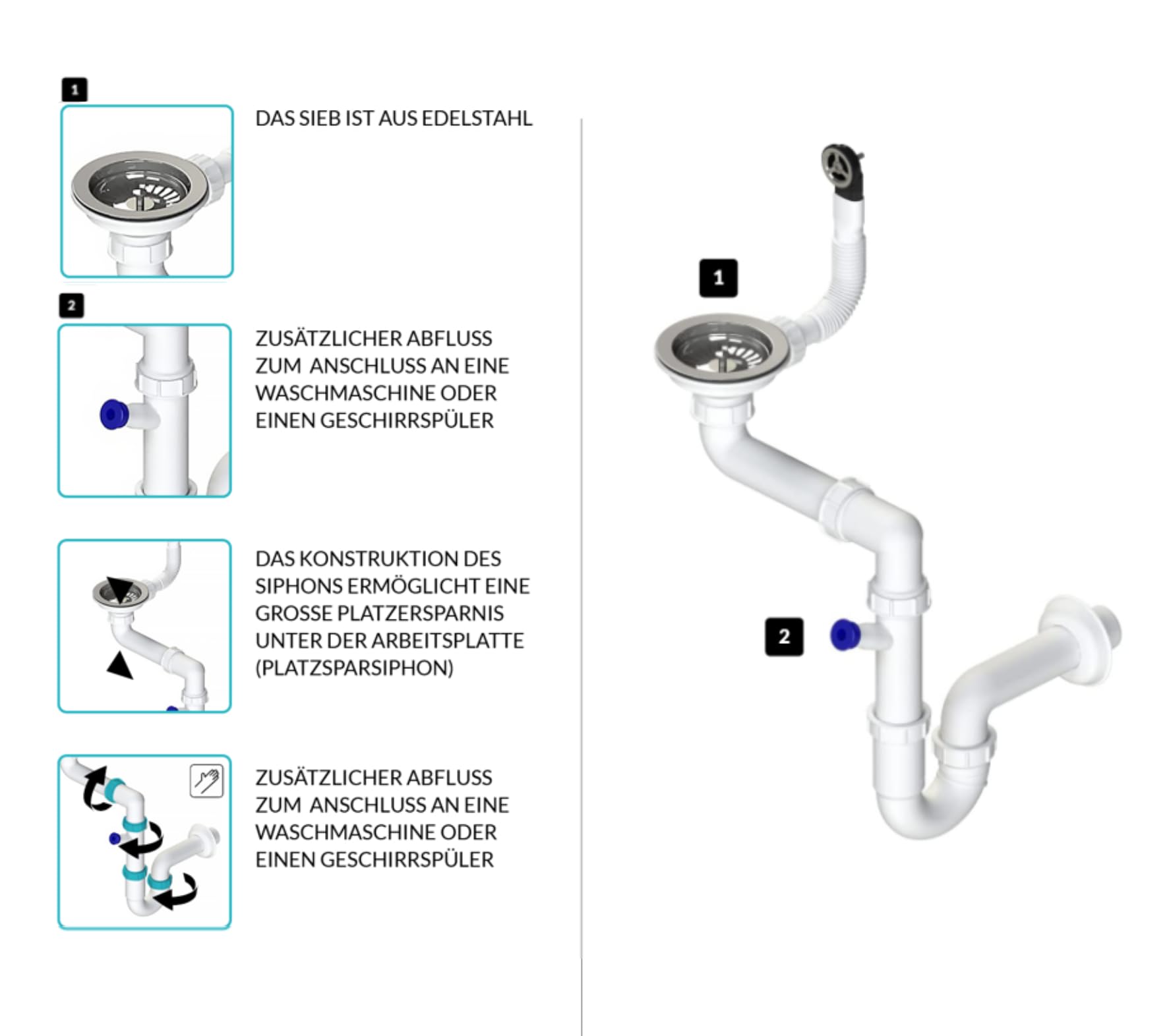 GRANMASTER Gracia Granitspülbecken Komplett-Set, Flexiblen Wasserhahn, Siphon, Seifenspender und Rollmata – 1-komoriger Spülbecken, kratzfest, hitzebeständig, modernes Design für die Küche