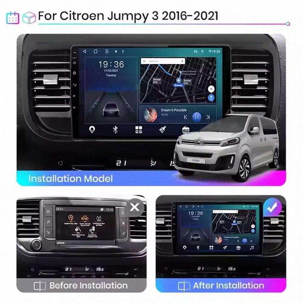 Touchscreen Auto Radio per Peugeot Expert 3 2016-2021 Citroen Jumpy III 3 Wireless Carplay Android Auto Stereo Bluetooth Ips con Pantalla Táctil con Gps Navigatore/Swc/Mirror, 4 Nucleo 2G+32G