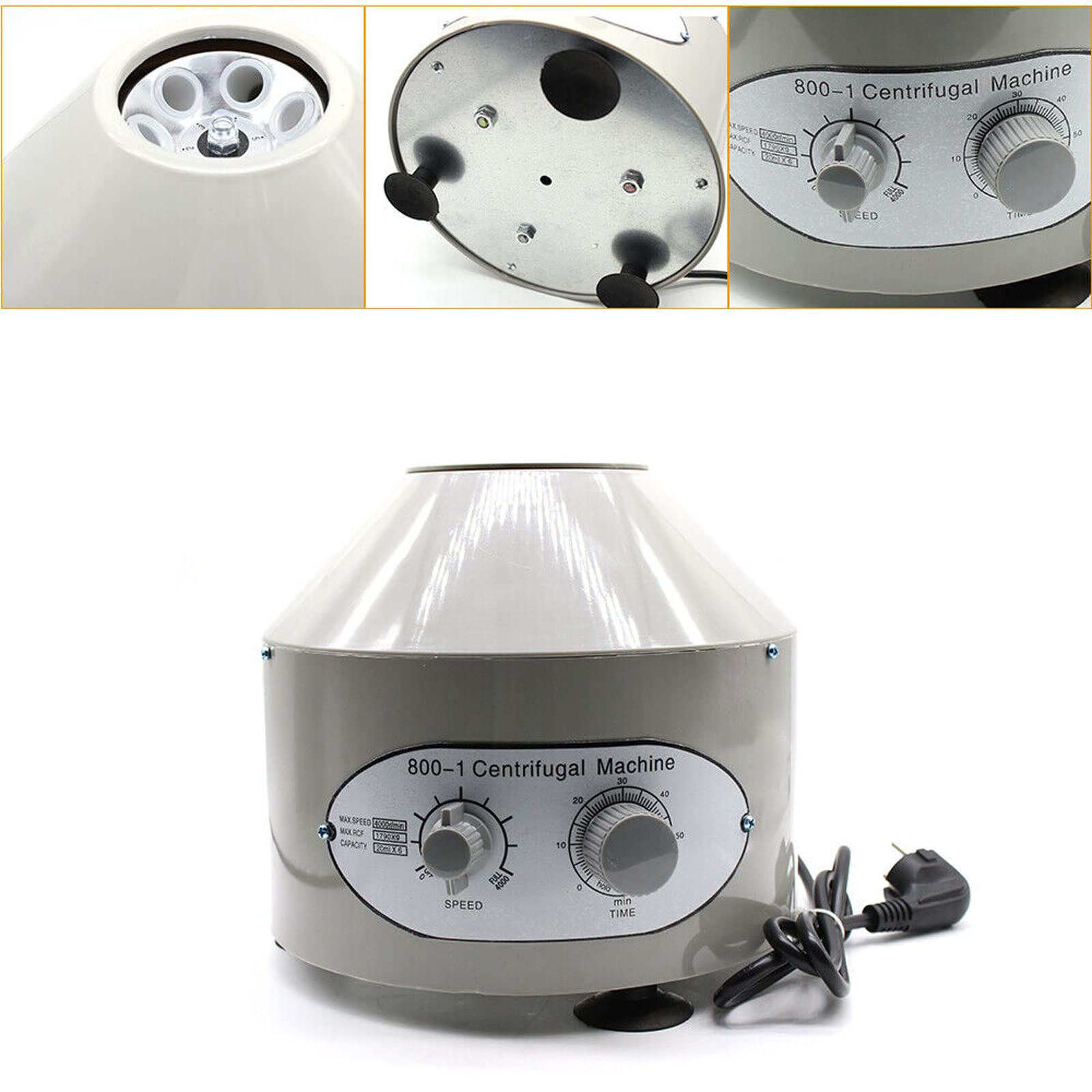 Centrífuga de mesa de 25 W, pequeña centrífuga eléctrica de laboratorio centrífuga con velocidades ajustables 0 ~ 4000 rpm, 20 ml*6