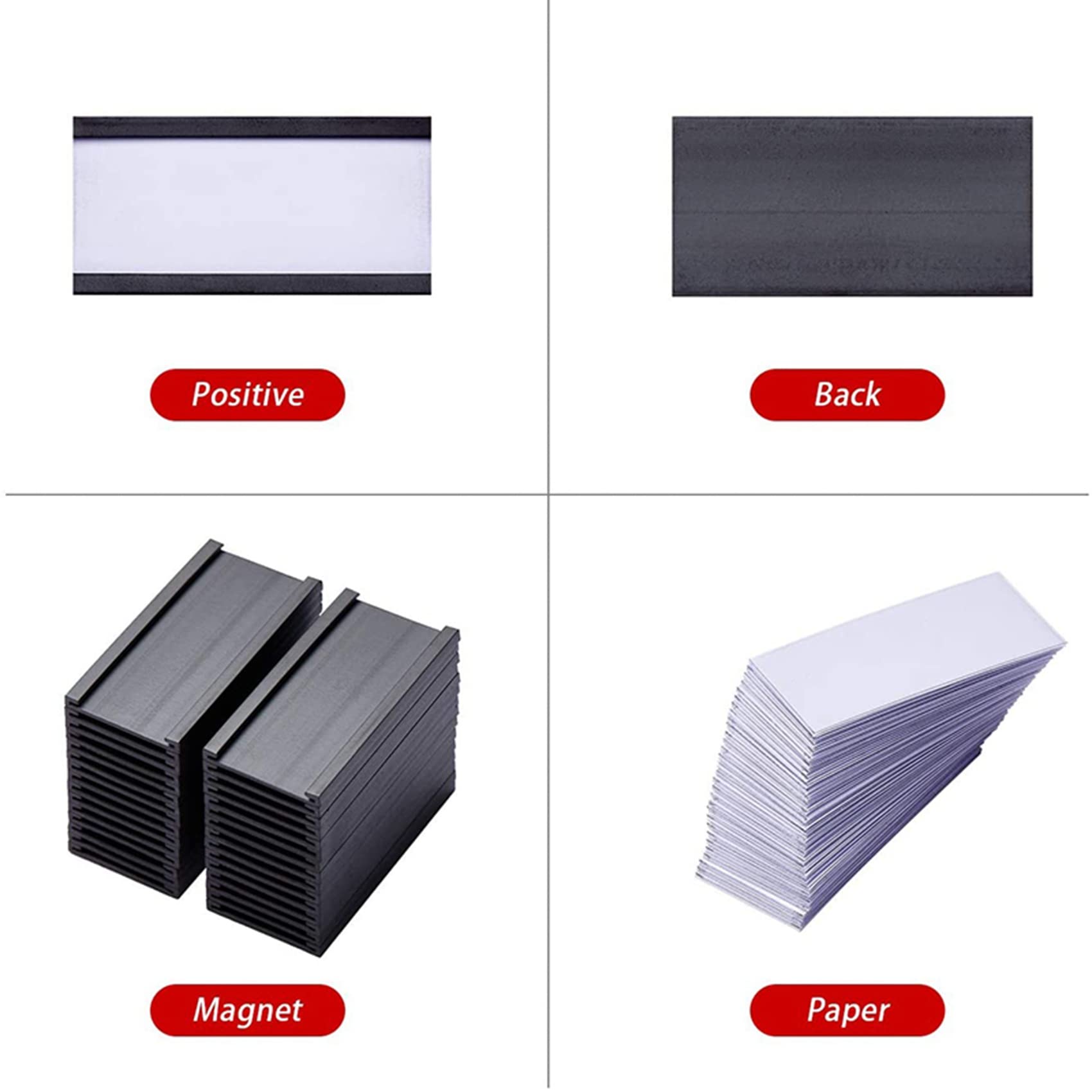 250 Pièces Séries Porte-étiquettes Magnétiques avec Porte-Cartes de Données Magnétiques avec Protecteurs en Plastique Transparent pour étagère en Métal (1 x 2 Pouces)