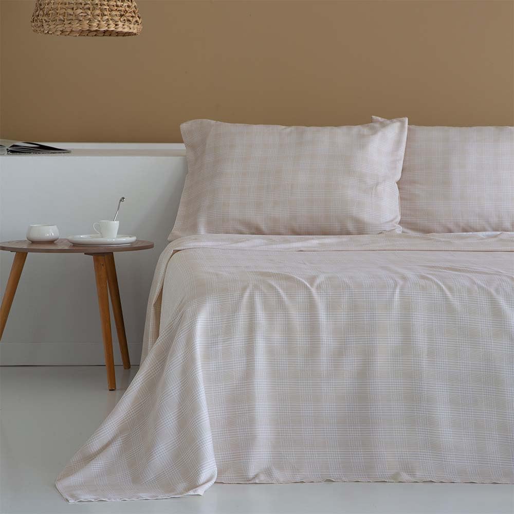 COTTON ARTean Juego sabanas Cama 200 ALGODÓN SATÉN 200 Hilos NERVION Beige | Incluye 4 piezas: encimera, bajera ajustable, 2 fundas de almohada. Certificado OEKO-TEX