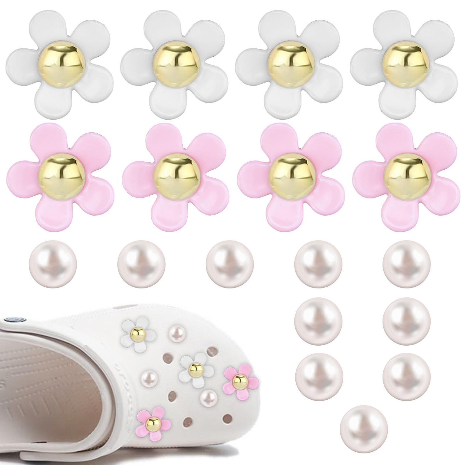 MSKS18PCS Shoe Charms for Clog Pearl and Flower Cro charms for Women and Girls Birthday Party Gift Designer Shoe Decoration Chains with Cute Daisy Flower Decorative and DIY Shoe